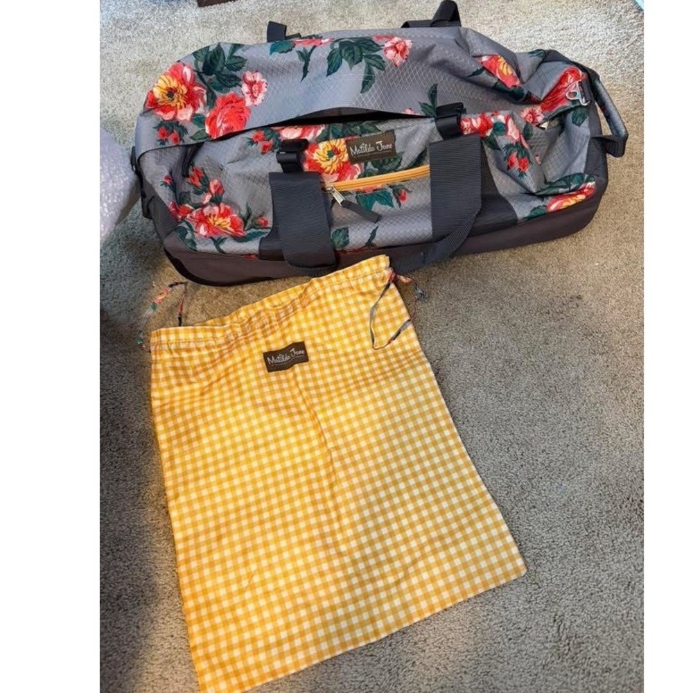 Matilda Jane Rolling Duffle Bag Set Floral Grey Yellow Gingham 2 Piece Travel